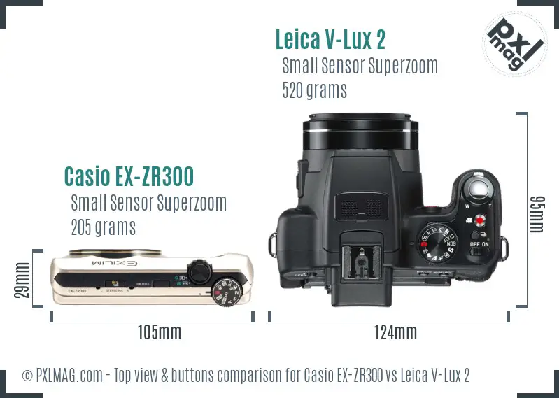 Casio EX-ZR300 vs Leica V-Lux 2 top view buttons comparison
