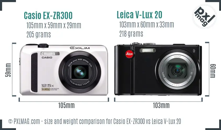 Casio EX-ZR300 vs Leica V-Lux 20 size comparison