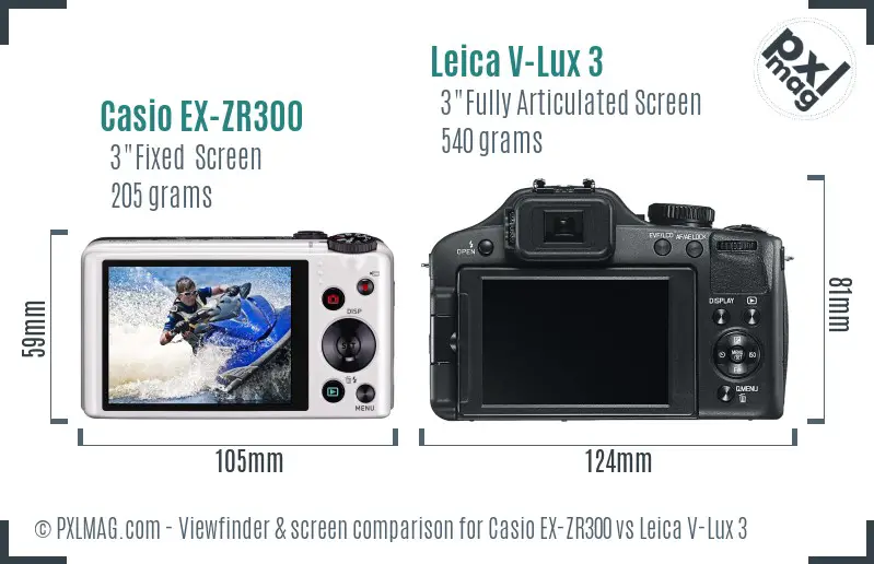 Casio EX-ZR300 vs Leica V-Lux 3 Screen and Viewfinder comparison