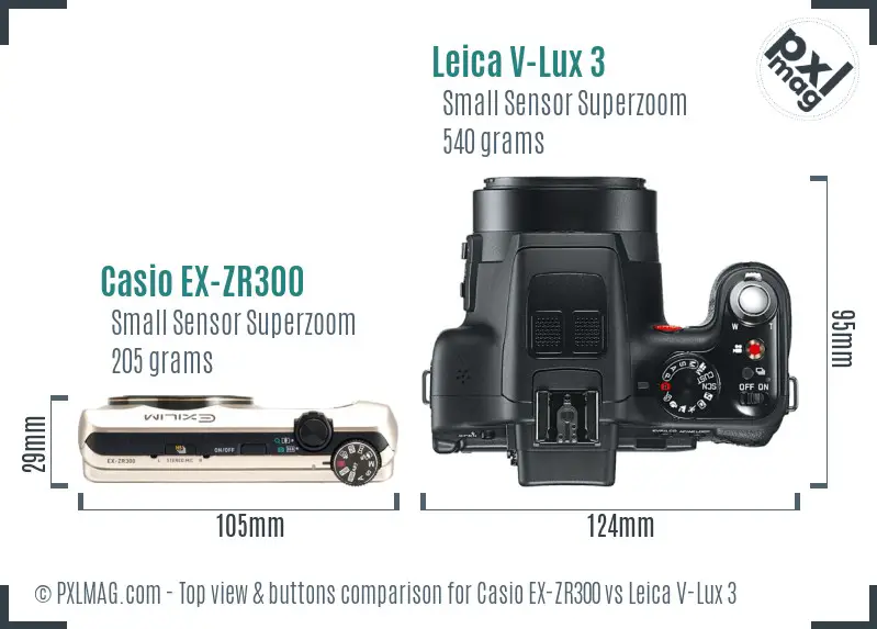 Casio EX-ZR300 vs Leica V-Lux 3 top view buttons comparison