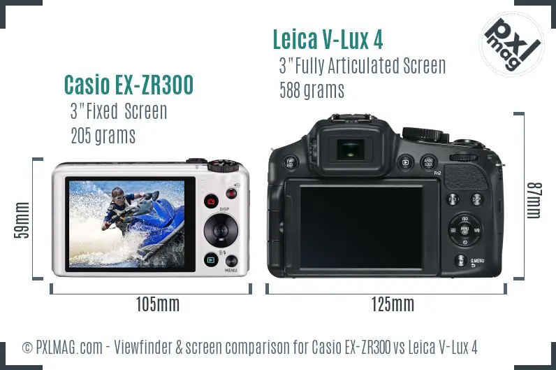 Casio EX-ZR300 vs Leica V-Lux 4 Screen and Viewfinder comparison