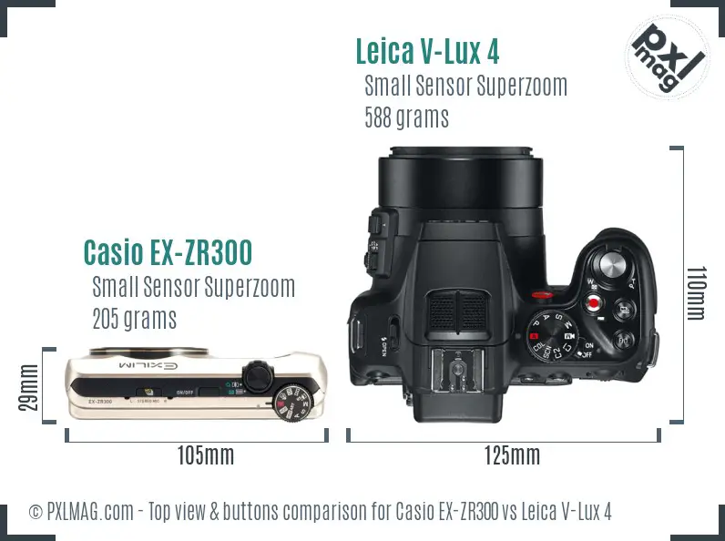 Casio EX-ZR300 vs Leica V-Lux 4 top view buttons comparison