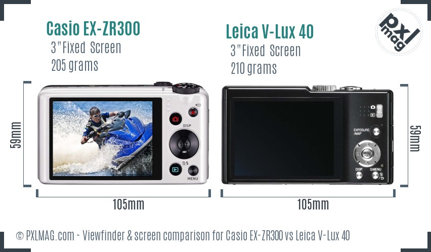 Casio EX-ZR300 vs Leica V-Lux 40 Screen and Viewfinder comparison