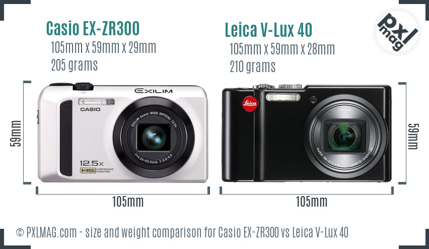 Casio EX-ZR300 vs Leica V-Lux 40 size comparison Casio EX-ZR300 vs Leica V-Lux 40 size comparison