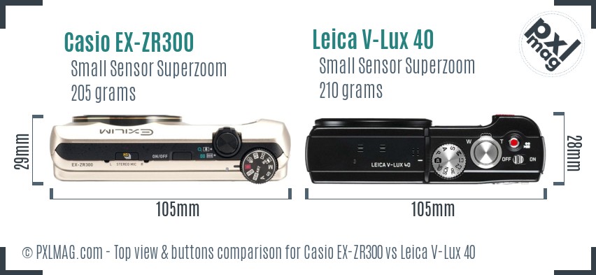 Casio EX-ZR300 vs Leica V-Lux 40 top view buttons comparison