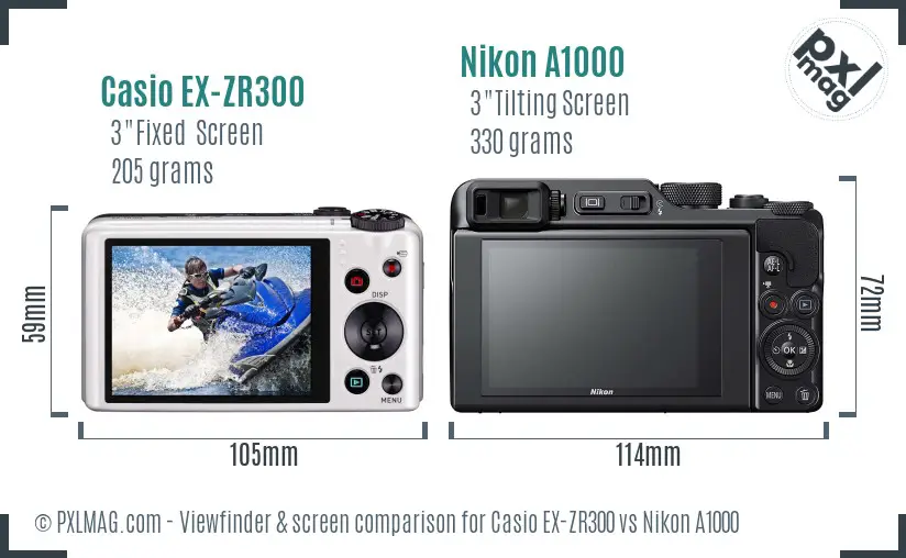 Casio EX-ZR300 vs Nikon A1000 Screen and Viewfinder comparison