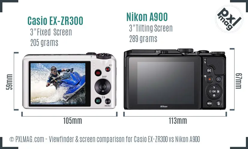Casio EX-ZR300 vs Nikon A900 Screen and Viewfinder comparison
