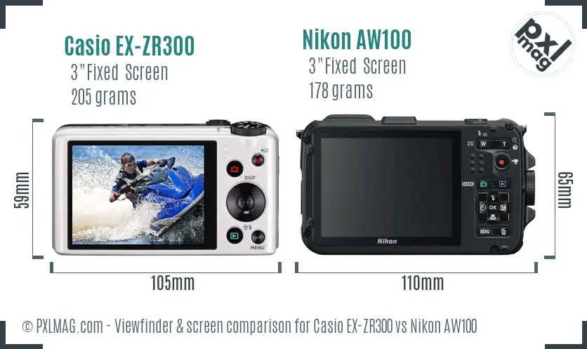Casio EX-ZR300 vs Nikon AW100 Screen and Viewfinder comparison