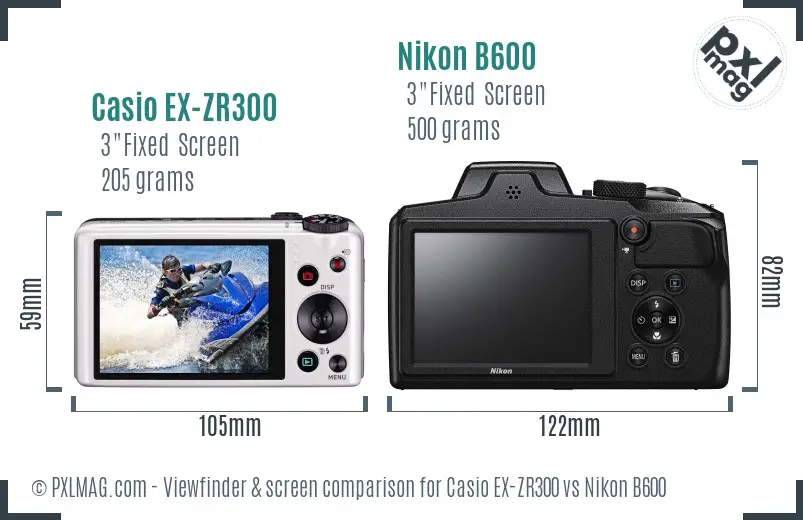 Casio EX-ZR300 vs Nikon B600 Screen and Viewfinder comparison