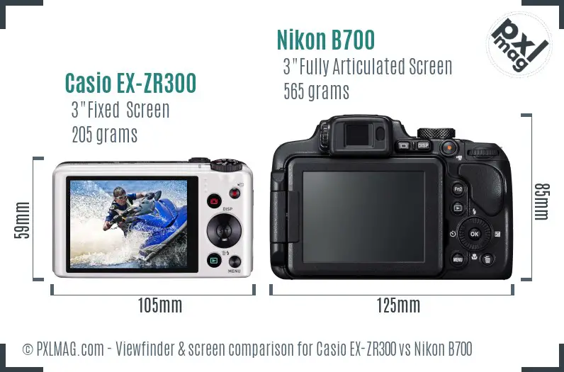 Casio EX-ZR300 vs Nikon B700 Screen and Viewfinder comparison