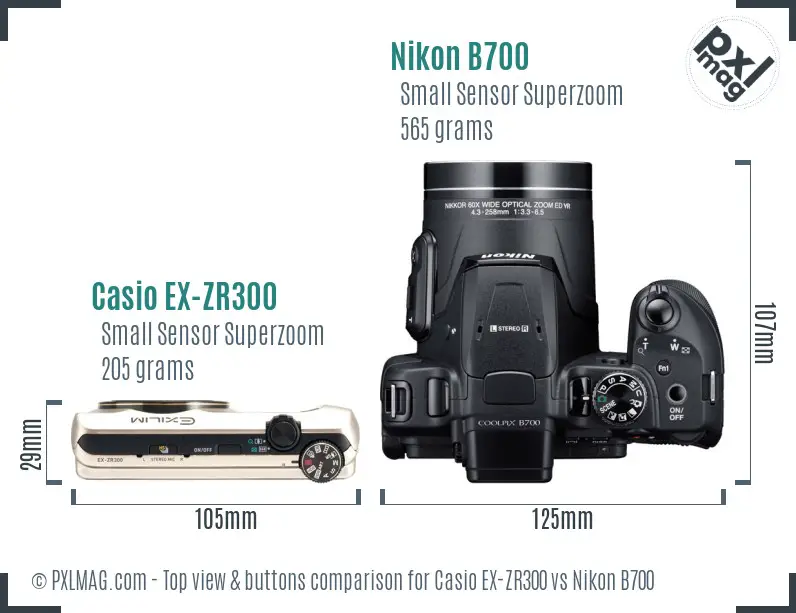 Casio EX-ZR300 vs Nikon B700 top view buttons comparison