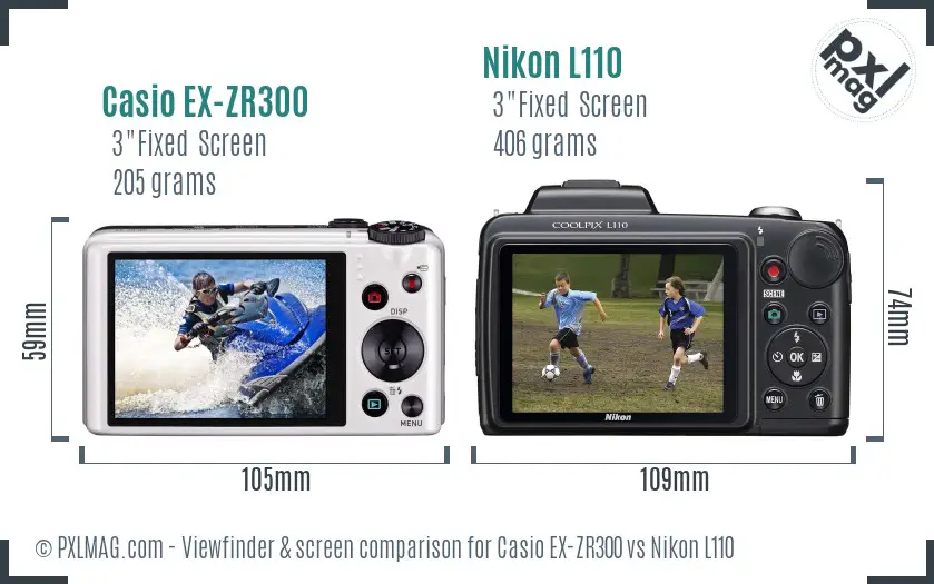 Casio EX-ZR300 vs Nikon L110 Screen and Viewfinder comparison