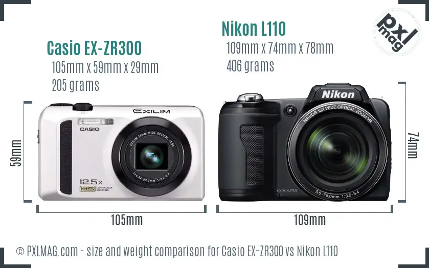 Casio EX-ZR300 vs Nikon L110 size comparison