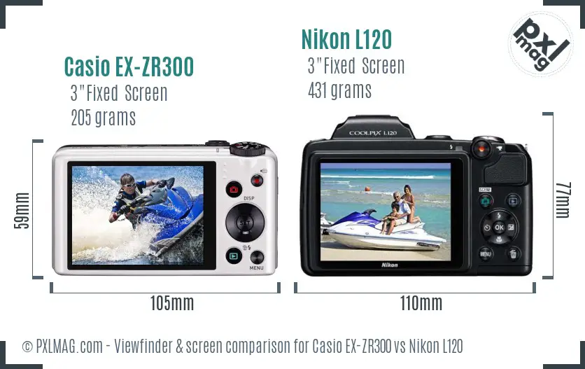 Casio EX-ZR300 vs Nikon L120 Screen and Viewfinder comparison
