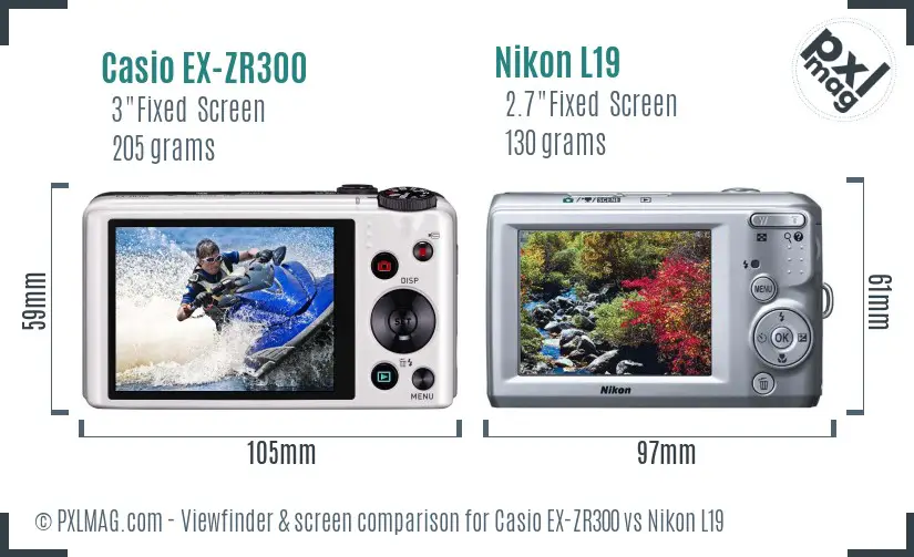 Casio EX-ZR300 vs Nikon L19 Screen and Viewfinder comparison