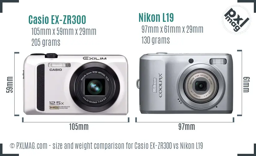 Casio EX-ZR300 vs Nikon L19 size comparison