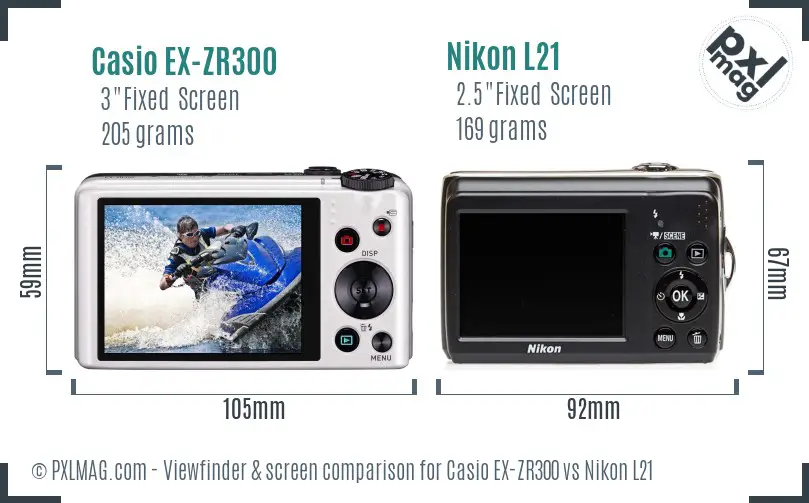 Casio EX-ZR300 vs Nikon L21 Screen and Viewfinder comparison