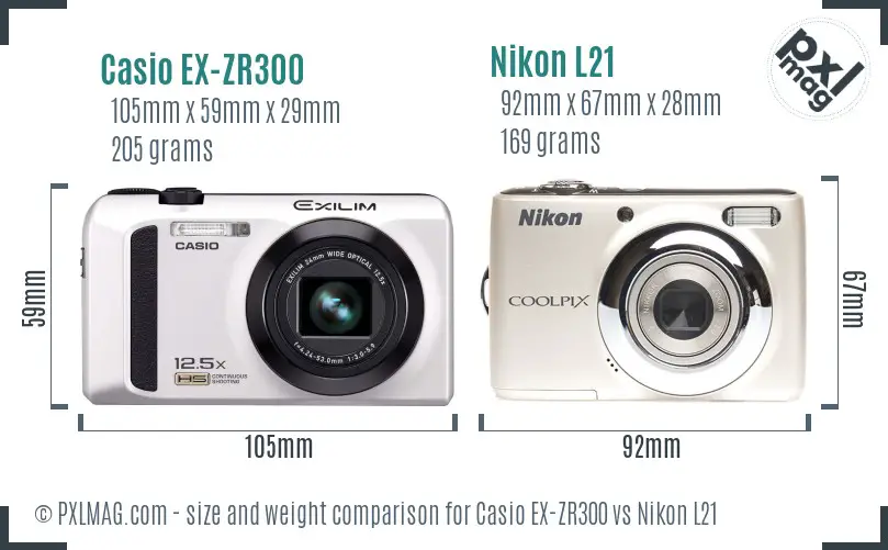 Casio EX-ZR300 vs Nikon L21 size comparison