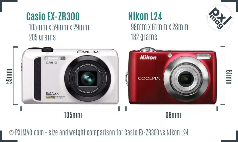 Casio EX-ZR300 vs Nikon L24 size comparison