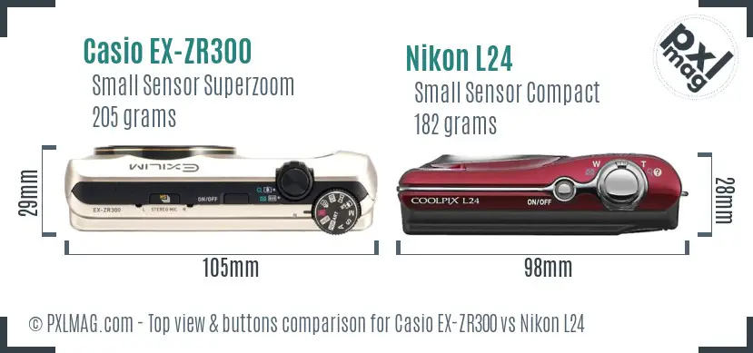 Casio EX-ZR300 vs Nikon L24 top view buttons comparison