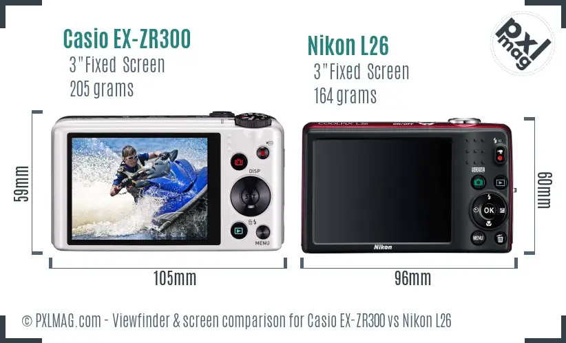 Casio EX-ZR300 vs Nikon L26 Screen and Viewfinder comparison