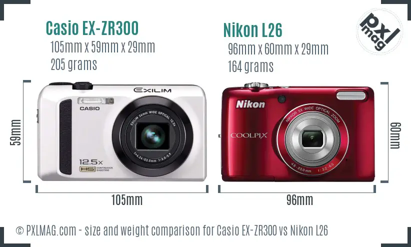 Casio EX-ZR300 vs Nikon L26 size comparison