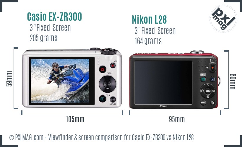 Casio EX-ZR300 vs Nikon L28 Screen and Viewfinder comparison
