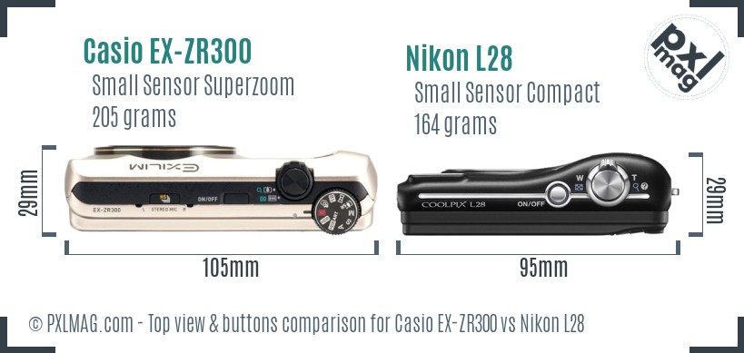 Casio EX-ZR300 vs Nikon L28 top view buttons comparison