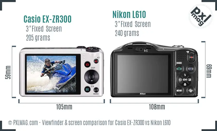 Casio EX-ZR300 vs Nikon L610 Screen and Viewfinder comparison