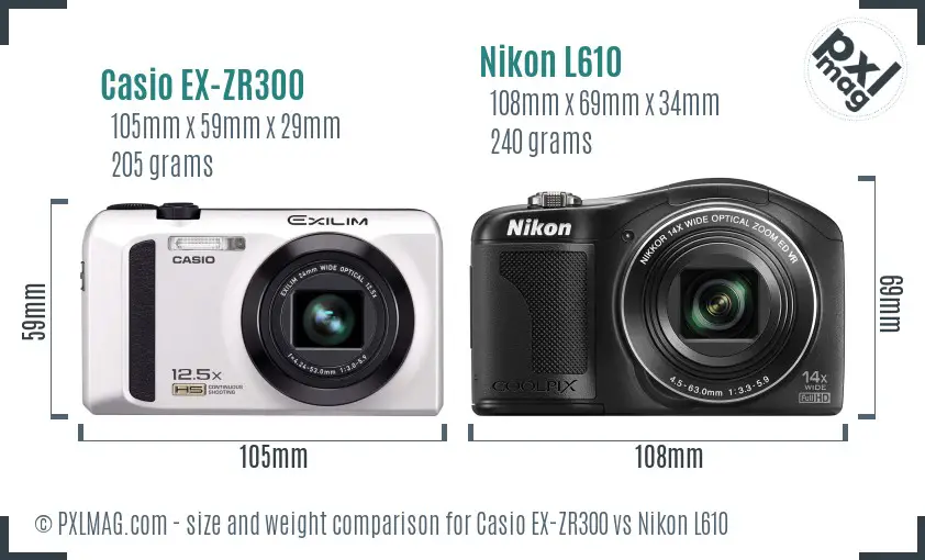 Casio EX-ZR300 vs Nikon L610 size comparison