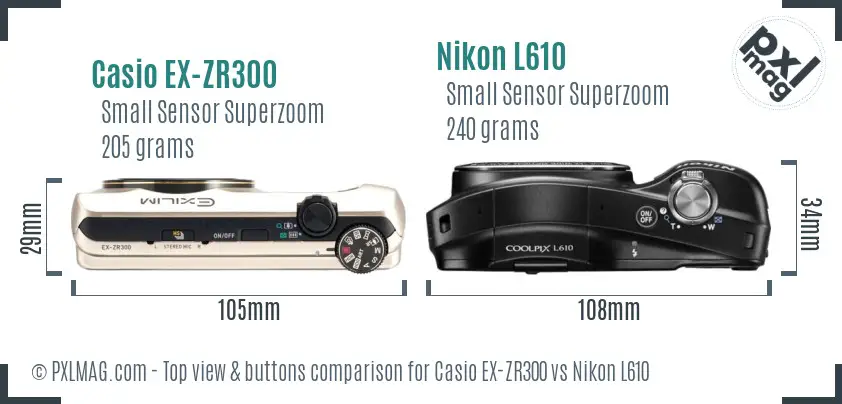 Casio EX-ZR300 vs Nikon L610 top view buttons comparison