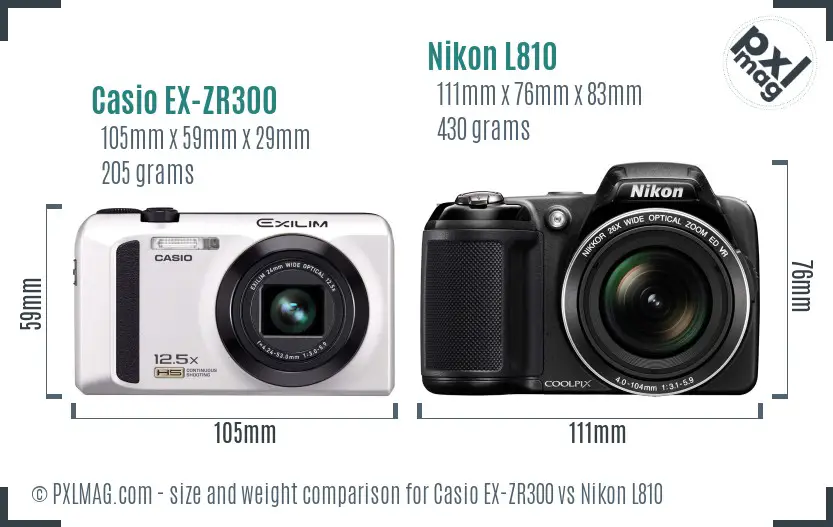 Casio EX-ZR300 vs Nikon L810 size comparison