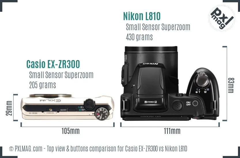 Casio EX-ZR300 vs Nikon L810 top view buttons comparison