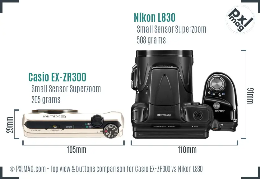 Casio EX-ZR300 vs Nikon L830 top view buttons comparison