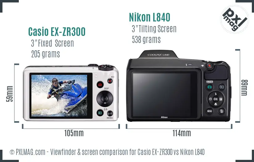 Casio EX-ZR300 vs Nikon L840 Screen and Viewfinder comparison
