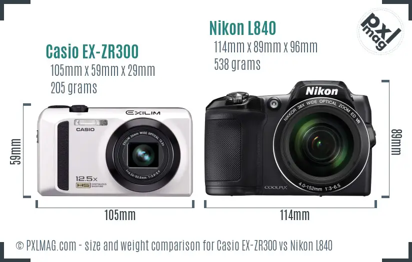 Casio EX-ZR300 vs Nikon L840 size comparison