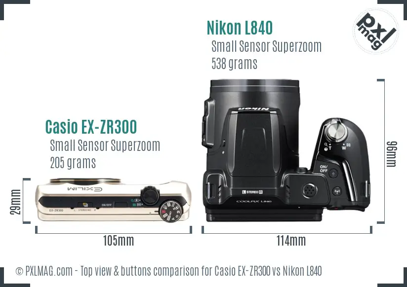 Casio EX-ZR300 vs Nikon L840 top view buttons comparison