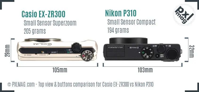 Casio EX-ZR300 vs Nikon P310 top view buttons comparison