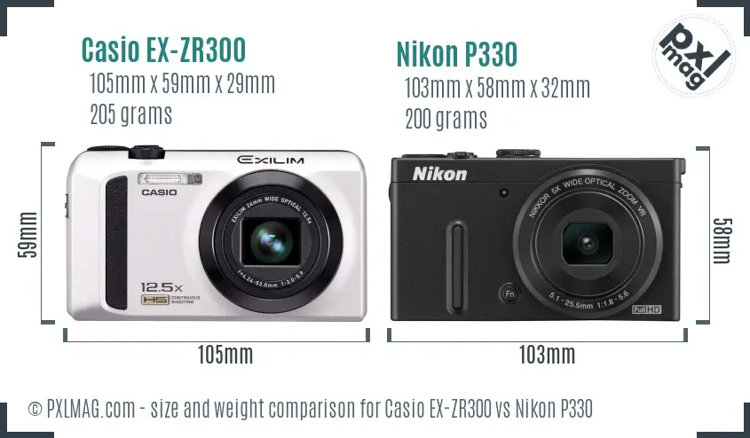 Casio EX-ZR300 vs Nikon P330 size comparison Casio EX-ZR300 vs Nikon P330 size comparison