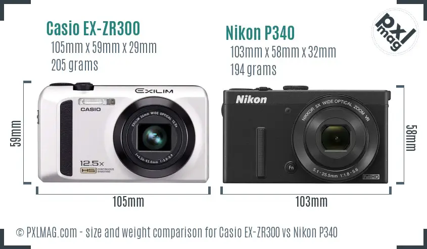 Casio EX-ZR300 vs Nikon P340 size comparison Casio EX-ZR300 vs Nikon P340 size comparison