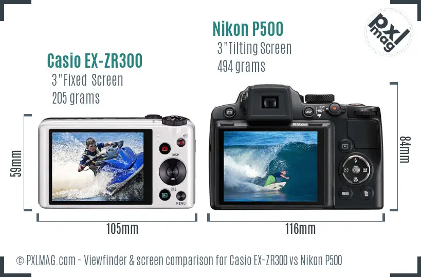 Casio EX-ZR300 vs Nikon P500 Screen and Viewfinder comparison Casio EX-ZR300 vs Nikon P500 Screen and Viewfinder comparison