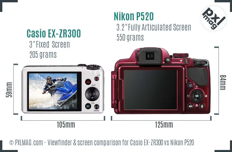 Casio EX-ZR300 vs Nikon P520 Screen and Viewfinder comparison
