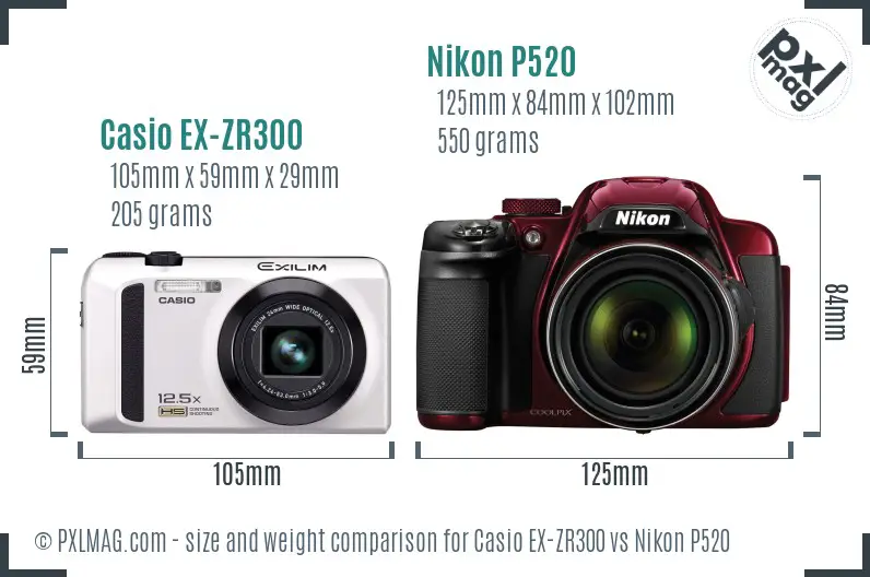 Casio EX-ZR300 vs Nikon P520 size comparison
