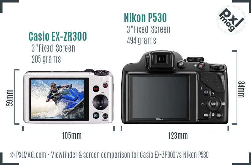 Casio EX-ZR300 vs Nikon P530 Screen and Viewfinder comparison