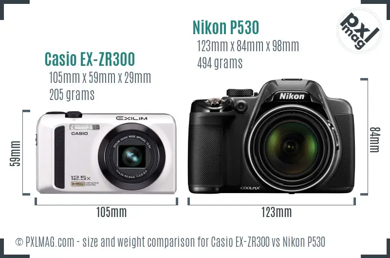 Casio EX-ZR300 vs Nikon P530 size comparison