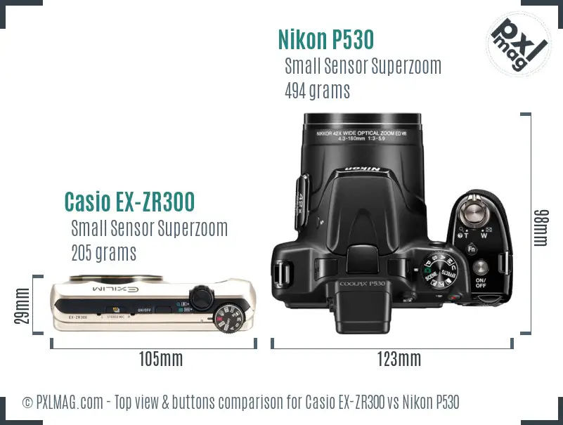 Casio EX-ZR300 vs Nikon P530 top view buttons comparison