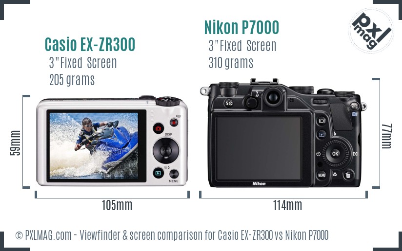 Casio EX-ZR300 vs Nikon P7000 Screen and Viewfinder comparison