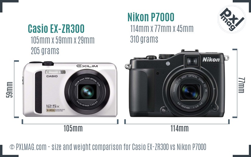 Casio EX-ZR300 vs Nikon P7000 size comparison