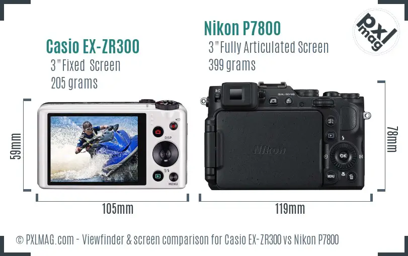 Casio EX-ZR300 vs Nikon P7800 Screen and Viewfinder comparison