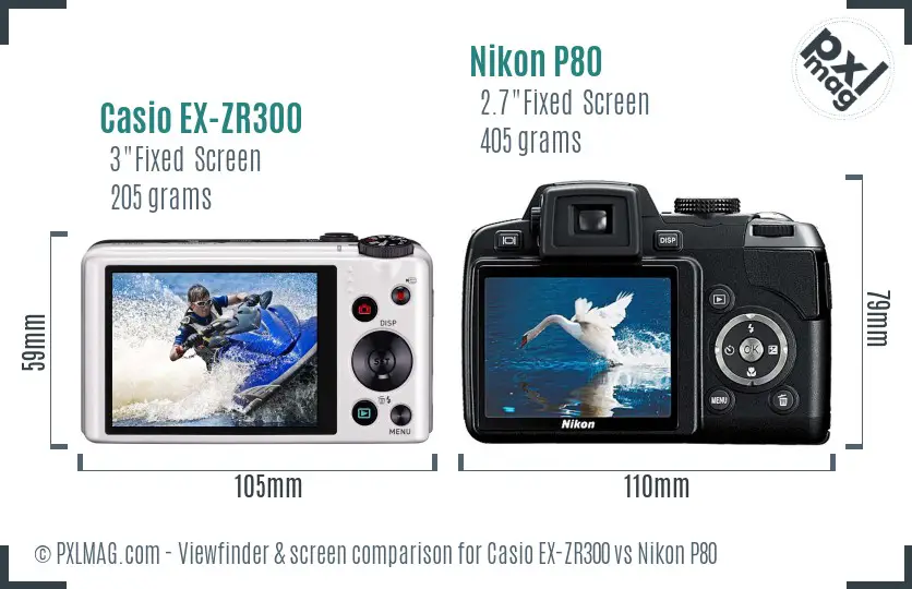 Casio EX-ZR300 vs Nikon P80 Screen and Viewfinder comparison
